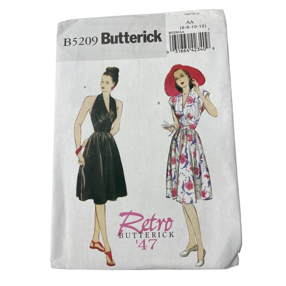 Butterick B5209 Sewing Pattern Sizes 6-12 Retro 47 Halter Cap Sleeve Dress UNCUT